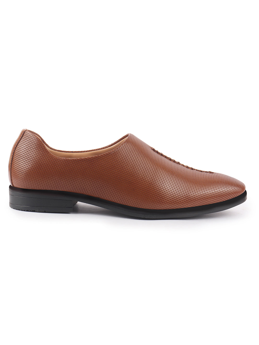 men tan ethnic wedding juttis and mojaris for traditional sherwani|perforated evening party stitched slip-on shoes|formal office shoes with cushioned insole