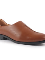 men tan ethnic wedding juttis and mojaris for traditional sherwani|perforated evening party stitched slip-on shoes|formal office shoes with cushioned insole