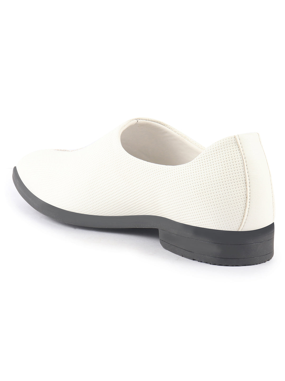 men white ethnic wedding juttis and mojaris for traditional sherwani|perforated evening party stitched slip-on shoes|formal office shoes with cushioned insole