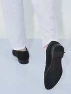 Men Black Ethnic Wedding Prom Juttis and Mojaris|Party Evening Textured Slip On Loafers Kurta Shoes|Tuxedo Dress Shoes with Slip Resistant Sole