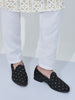 Men Black Embroidered Sequin Ethnic Slip-On Juttis and Mojaris|Traditional Party Loafer Sherwani Shoes for Wedding, Reception, Cocktail and Festive Outfits