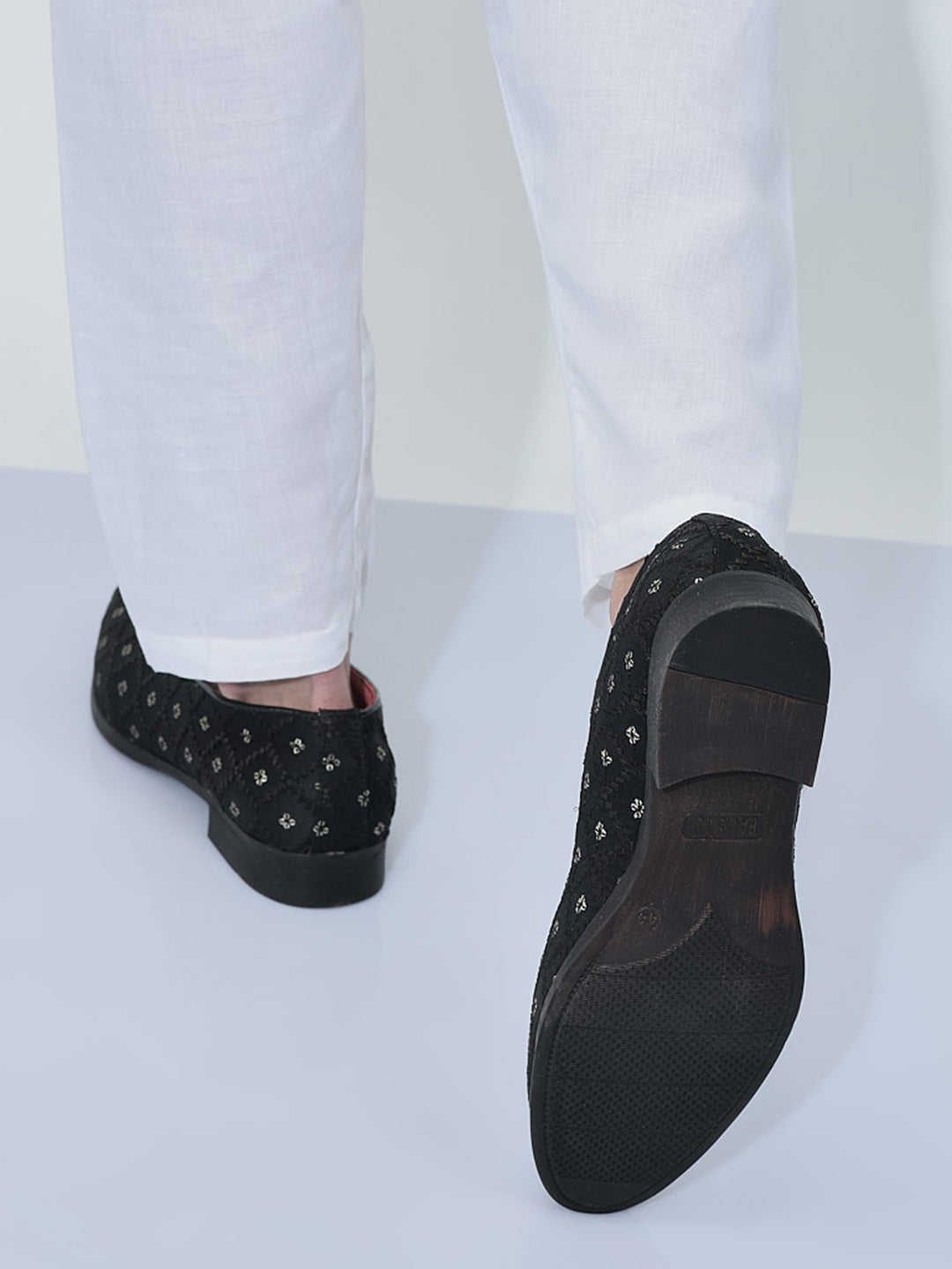Men Black Embroidered Sequin Ethnic Slip-On Juttis and Mojaris|Traditional Party Loafer Sherwani Shoes for Wedding, Reception, Cocktail and Festive Outfits