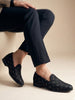 Men Black Embroidered Sequin Ethnic Slip-On Juttis and Mojaris|Traditional Party Loafer Sherwani Shoes for Wedding, Reception, Cocktail and Festive Outfits