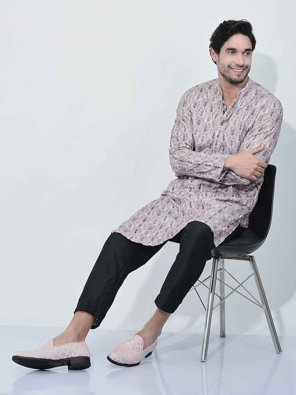 Men Pink Embroidered Sequin Ethnic Slip-On Juttis and Mojaris with Memory Cushioned Insole|Traditional Party Loafer Kurta Shoes for Wedding, Reception, Ring Ceremony and Festive Outfits