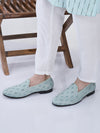 men blue embroidered sequin ethnic slip-on juttis and mojaris with anti skid sole|traditional loafer sherwani shoes for wedding, reception, party, baraat and festive outfits
