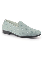 men blue embroidered sequin ethnic slip-on juttis and mojaris with anti skid sole|traditional loafer sherwani shoes for wedding, reception, party, baraat and festive outfits