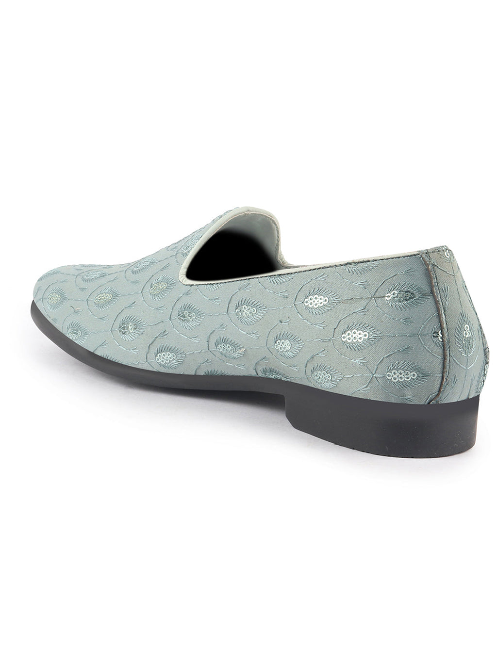 men blue embroidered sequin ethnic slip-on juttis and mojaris with anti skid sole|traditional loafer sherwani shoes for wedding, reception, party, baraat and festive outfits