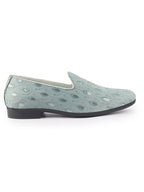men blue embroidered sequin ethnic slip-on juttis and mojaris with anti skid sole|traditional loafer sherwani shoes for wedding, reception, party, baraat and festive outfits