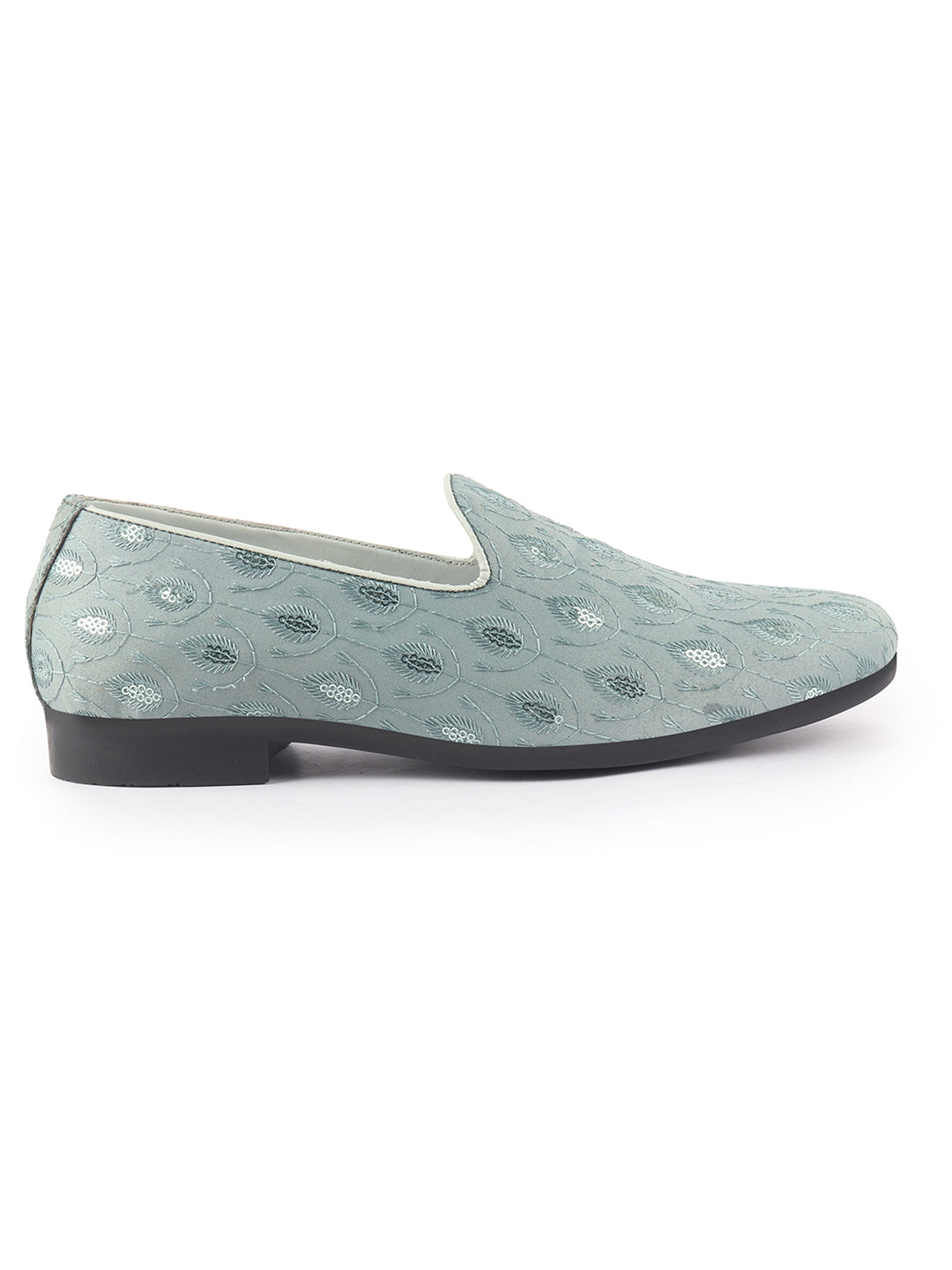 men blue embroidered sequin ethnic slip-on juttis and mojaris with anti skid sole|traditional loafer sherwani shoes for wedding, reception, party, baraat and festive outfits