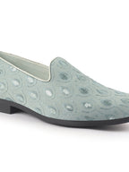 men blue embroidered sequin ethnic slip-on juttis and mojaris with anti skid sole|traditional loafer sherwani shoes for wedding, reception, party, baraat and festive outfits