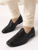 Men Black Stitched Knitted Ethnic Slip On Juttis and Mojaris for Wedding | Soft and Cushioned Insole | Traditional Kurtas Shoes | Flexible TPR Sole