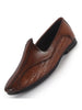 Men Tan Stitched Knitted Ethnic Slip On Juttis and Mojaris for Wedding | Soft and Cushioned Insole | Traditional Kurtas Shoes | Flexible TPR Sole