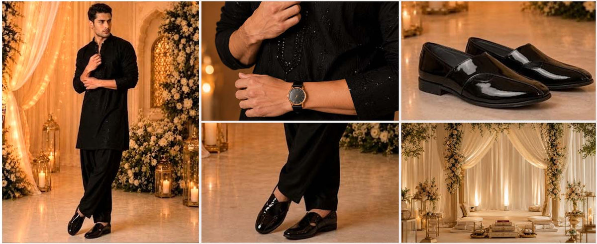 Men Black Criss Cross Strap Round Toe Perforated Ethnic Slip On Shoes | Patent Leather Loafer Shoe with Memory Cushioned Insole for Wedding, Party Kurta Pyjama Dress