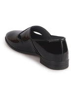 Men Black Criss Cross Strap Round Toe Perforated Ethnic Slip On Shoes | Patent Leather Loafer Shoe with Memory Cushioned Insole for Wedding, Party Kurta Pyjama Dress