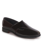 Men Brown Criss Cross Strap Round Toe Perforated Ethnic Slip On Shoes | Patent Leather Loafer Shoe with Memory Cushioned Insole for Wedding, Party Kurta Pyjama Dress