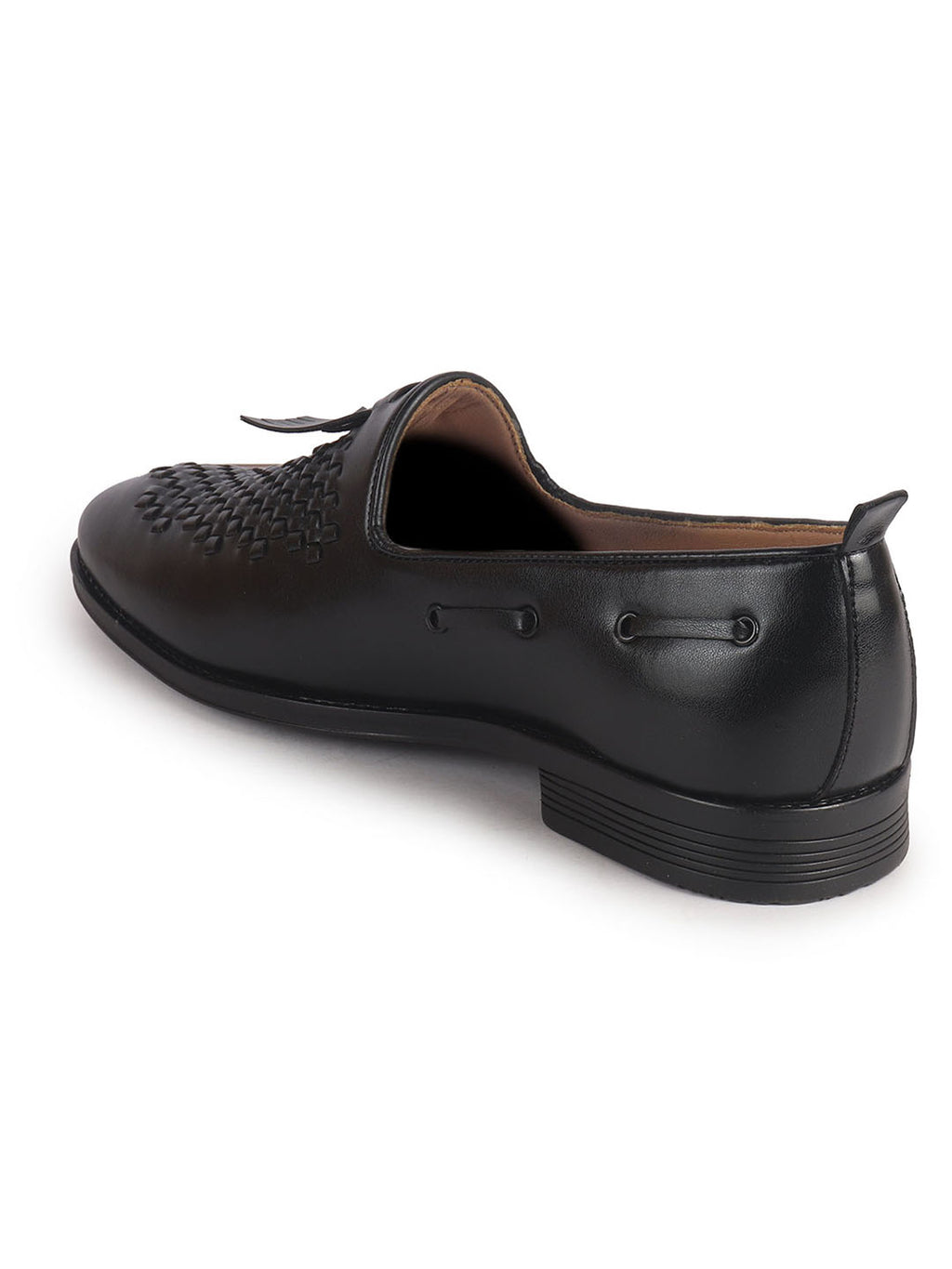 Men Black Handcrafted Upper Textured Classic Party Slip On Tassel Loafer|Elegant Ethnic Jutti Mojari for Wedding Dress|Comfort Slip-On Shoe with TPR Welted Sole