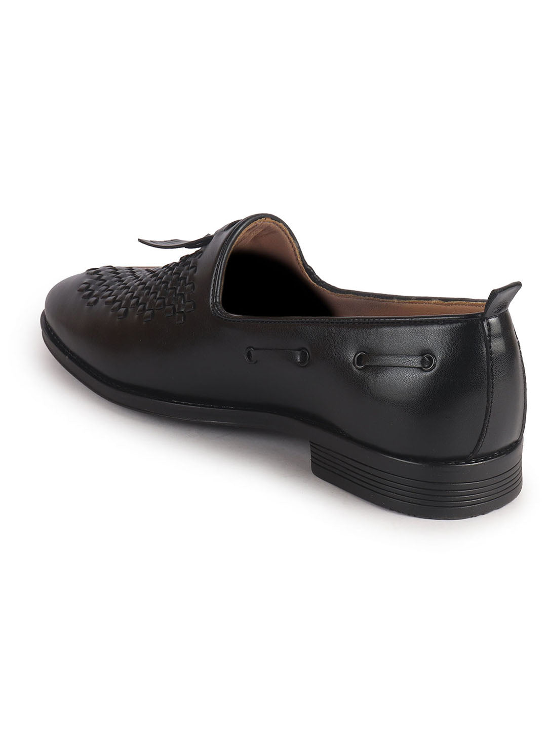 Men Black Handcrafted Upper Textured Classic Party Slip On Tassel Loafer|Elegant Ethnic Jutti Mojari for Wedding Dress|Comfort Slip-On Shoe with TPR Welted Sole