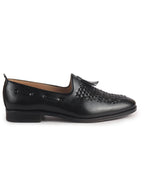 Men Black Handcrafted Upper Textured Classic Party Slip On Tassel Loafer|Elegant Ethnic Jutti Mojari for Wedding Dress|Comfort Slip-On Shoe with TPR Welted Sole