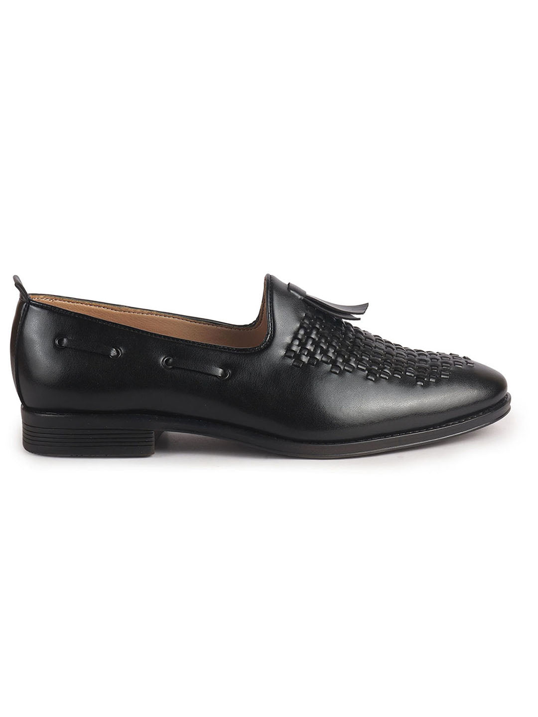 Men Black Handcrafted Upper Textured Classic Party Slip On Tassel Loafer|Elegant Ethnic Jutti Mojari for Wedding Dress|Comfort Slip-On Shoe with TPR Welted Sole