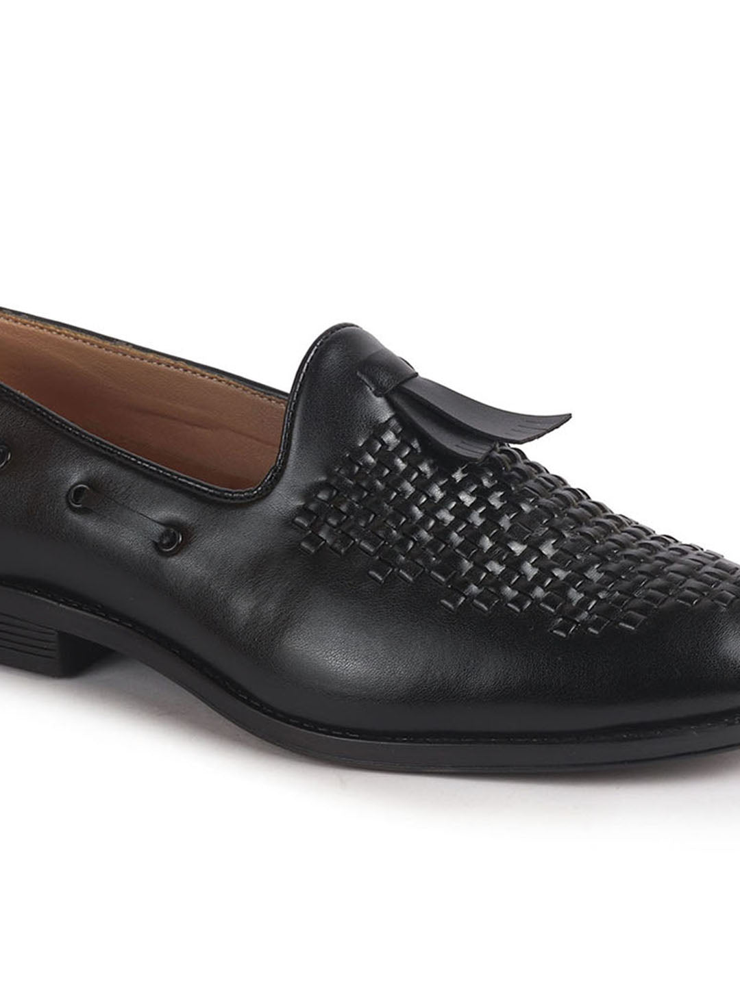 Men Black Handcrafted Upper Textured Classic Party Slip On Tassel Loafer|Elegant Ethnic Jutti Mojari for Wedding Dress|Comfort Slip-On Shoe with TPR Welted Sole