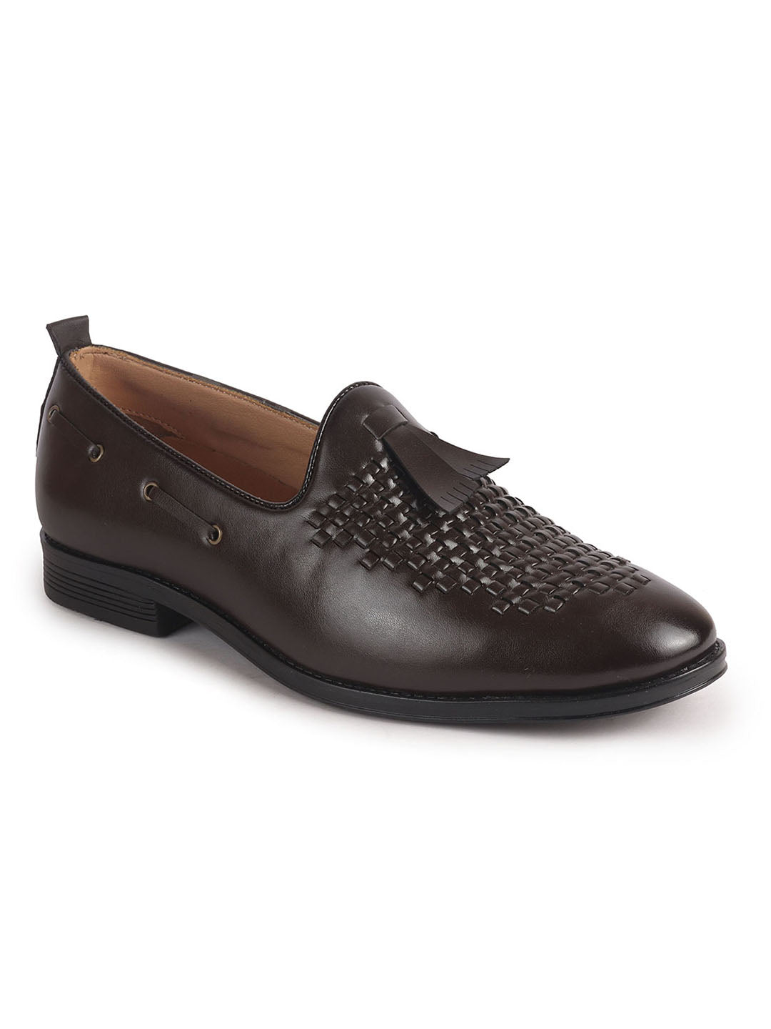 Men Brown Handcrafted Upper Textured Classic Party Slip On Tassel Loafer|Elegant Ethnic Jutti Mojari for Wedding Dress|Comfort Slip-On Shoe with TPR Welted Sole
