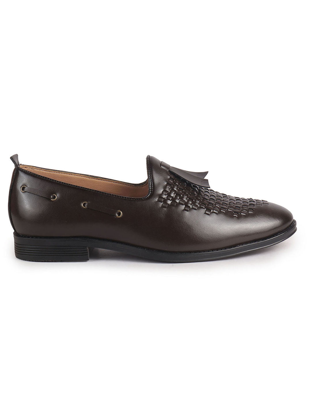Men Brown Handcrafted Upper Textured Classic Party Slip On Tassel Loafer|Elegant Ethnic Jutti Mojari for Wedding Dress|Comfort Slip-On Shoe with TPR Welted Sole