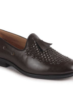 Men Brown Handcrafted Upper Textured Classic Party Slip On Tassel Loafer|Elegant Ethnic Jutti Mojari for Wedding Dress|Comfort Slip-On Shoe with TPR Welted Sole