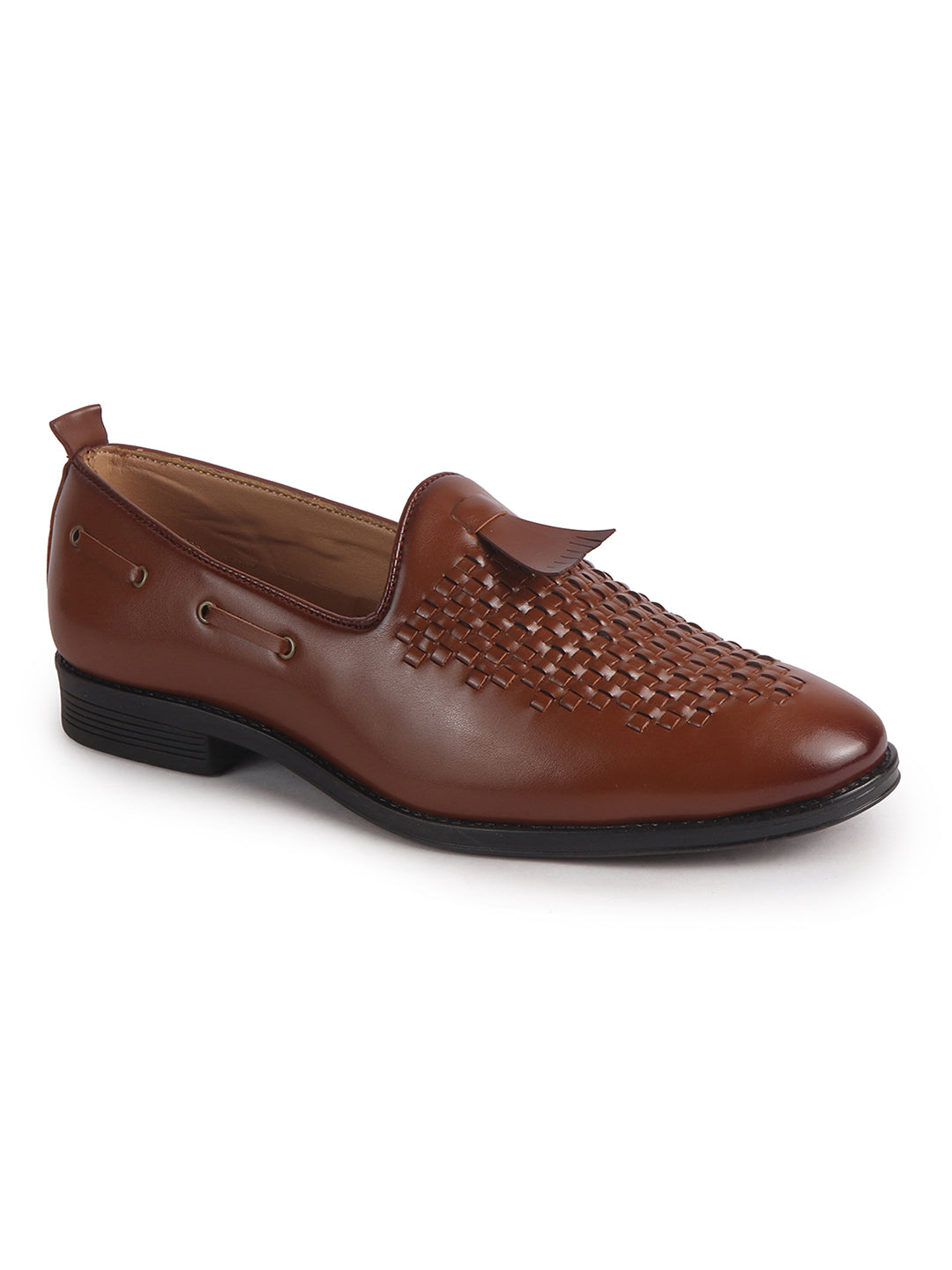 Men Tan Handcrafted Upper Textured Classic Party Slip On Tassel Loafer|Elegant Ethnic Jutti Mojari for Wedding Dress|Comfort Slip-On Shoe with TPR Welted Sole