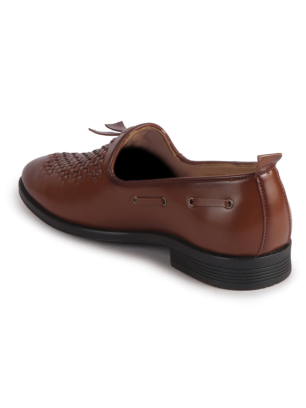 Men Tan Handcrafted Upper Textured Classic Party Slip On Tassel Loafer|Elegant Ethnic Jutti Mojari for Wedding Dress|Comfort Slip-On Shoe with TPR Welted Sole