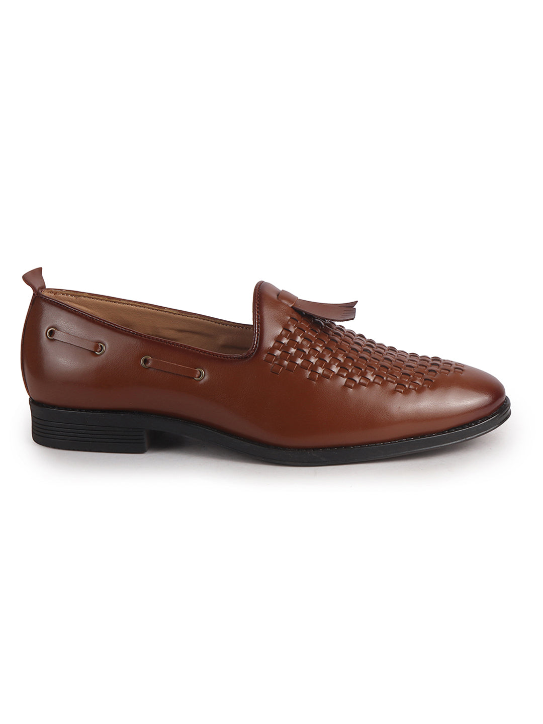 Men Tan Handcrafted Upper Textured Classic Party Slip On Tassel Loafer|Elegant Ethnic Jutti Mojari for Wedding Dress|Comfort Slip-On Shoe with TPR Welted Sole