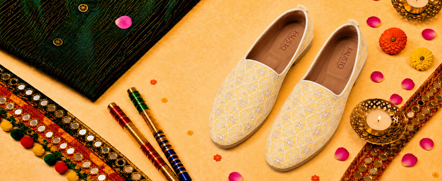 Men Beige Embroidery Design Fabric Upper Party Slip On Shoes|Ethnic Juttis and Mojaris For Wedding|Traditional Slip-Ons Shoe with Memory Cushioned Insole