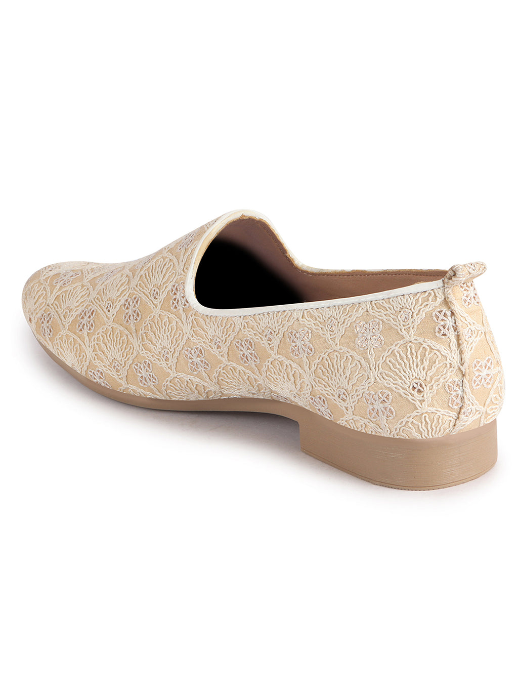 Men Beige Embroidery Design Fabric Upper Party Slip On Shoes|Ethnic Juttis and Mojaris For Wedding|Traditional Slip-Ons Shoe with Memory Cushioned Insole