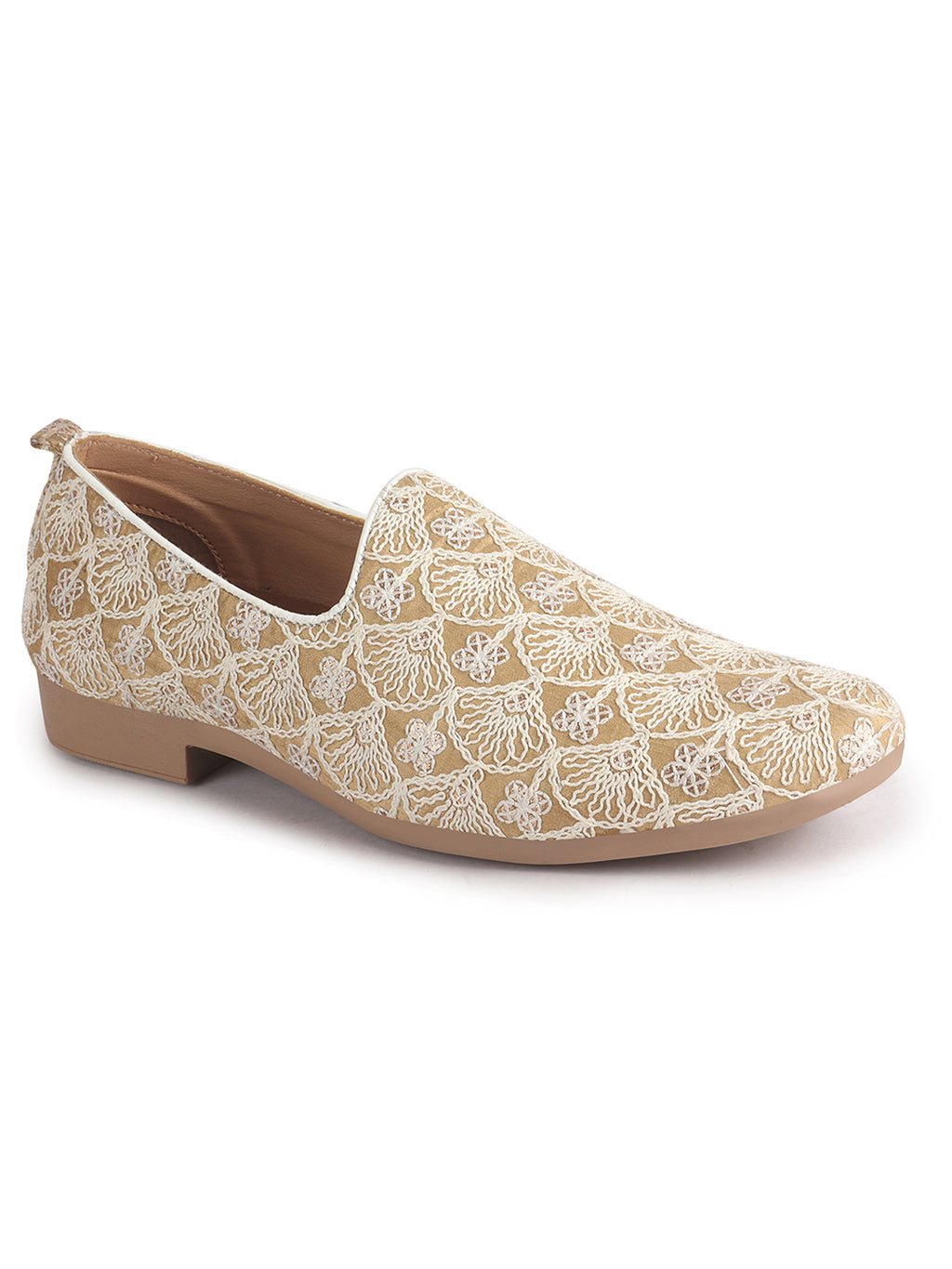 Men Brown Embroidery Design Fabric Upper Party Slip On Shoes|Ethnic Juttis and Mojaris For Wedding|Traditional Slip-Ons Shoe with Memory Cushioned Insole