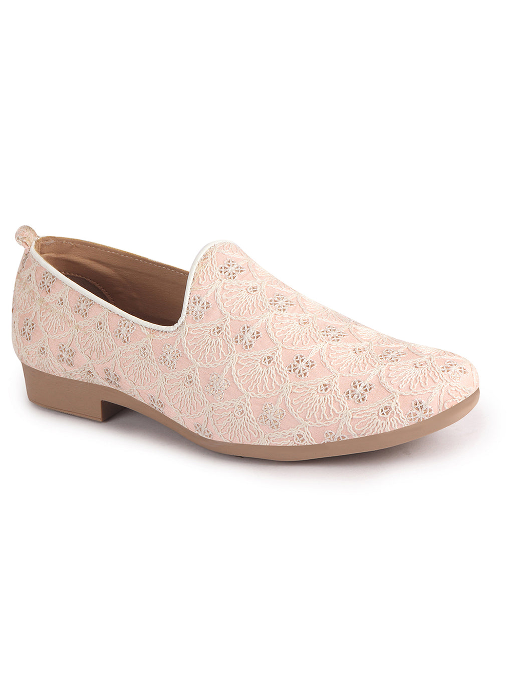 Men Pink Embroidery Design Fabric Upper Party Slip On Shoes|Ethnic Juttis and Mojaris For Wedding|Traditional Slip-Ons Shoe with Memory Cushioned Insole