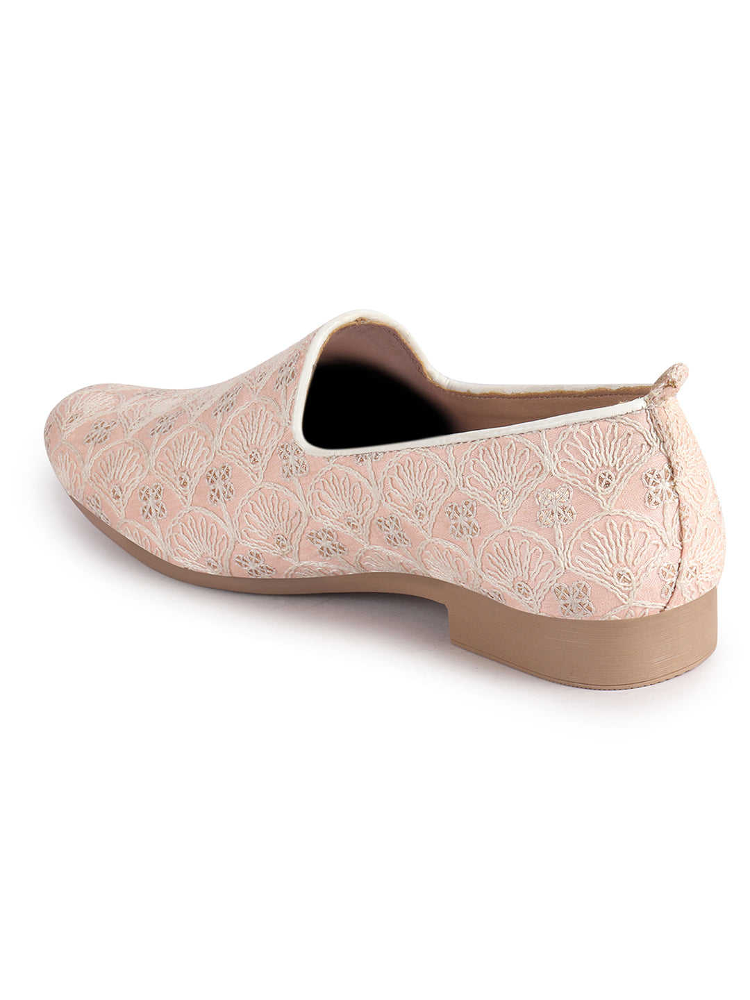 Men Pink Embroidery Design Fabric Upper Party Slip On Shoes|Ethnic Juttis and Mojaris For Wedding|Traditional Slip-Ons Shoe with Memory Cushioned Insole