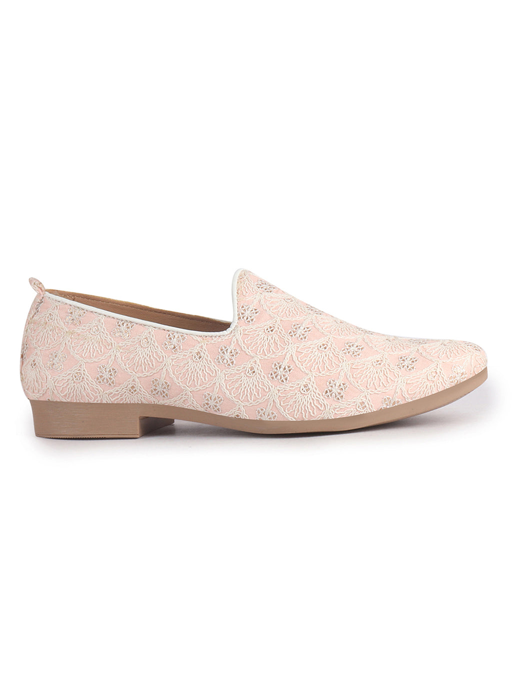 Men Pink Embroidery Design Fabric Upper Party Slip On Shoes|Ethnic Juttis and Mojaris For Wedding|Traditional Slip-Ons Shoe with Memory Cushioned Insole