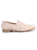 Men Pink Embroidery Design Fabric Upper Party Slip On Shoes|Ethnic Juttis and Mojaris For Wedding|Traditional Slip-Ons Shoe with Memory Cushioned Insole