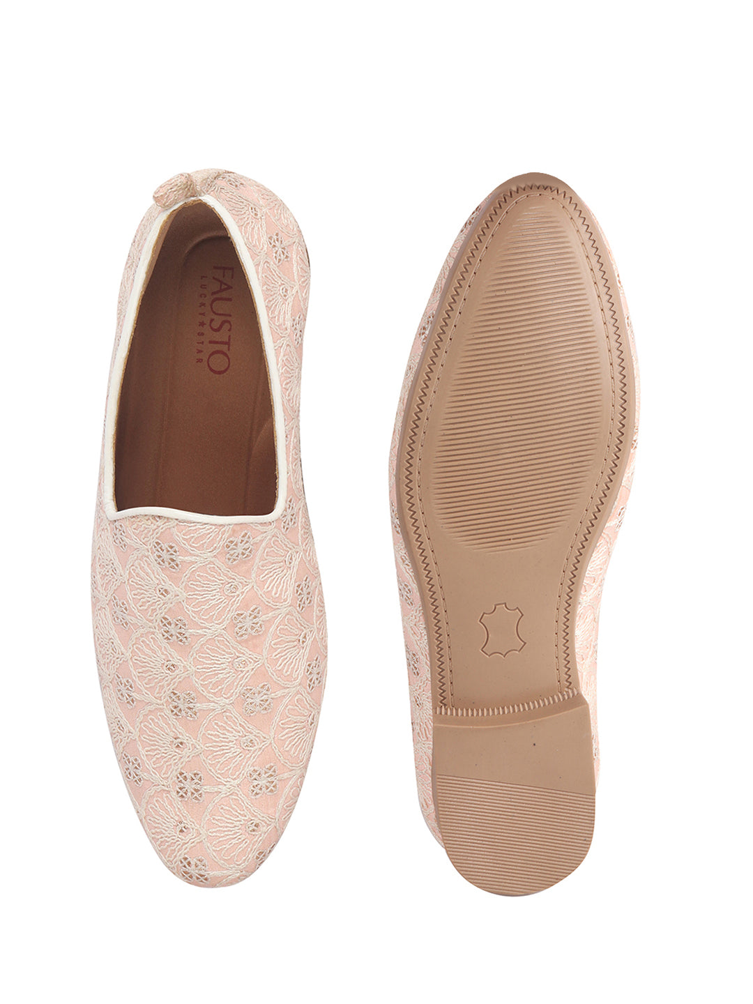Men Pink Embroidery Design Fabric Upper Party Slip On Shoes|Ethnic Juttis and Mojaris For Wedding|Traditional Slip-Ons Shoe with Memory Cushioned Insole