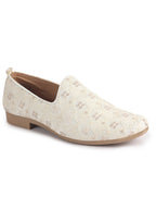 Men White Embroidery Design Fabric Upper Party Slip On Shoes|Ethnic Juttis and Mojaris For Wedding|Traditional Slip-Ons Shoe with Memory Cushioned Insole