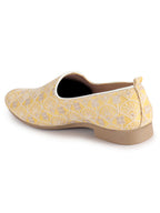 Men Yellow Embroidery Design Fabric Upper Party Slip On Shoes|Ethnic Juttis and Mojaris For Wedding|Traditional Slip-Ons Shoe with Memory Cushioned Insole