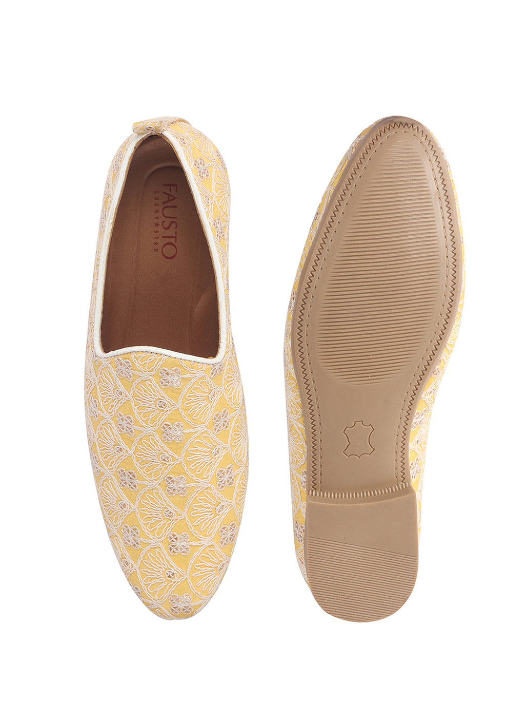 Men Yellow Embroidery Design Fabric Upper Party Slip On Shoes|Ethnic Juttis and Mojaris For Wedding|Traditional Slip-Ons Shoe with Memory Cushioned Insole