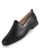 Men Black Handcraft Textured Upper Ethnic Wedding Prom Slip-On Shoes|Cocktail Party Slip Ons for Tuxedo Dress|Anti Slip TPR Welted Sole
