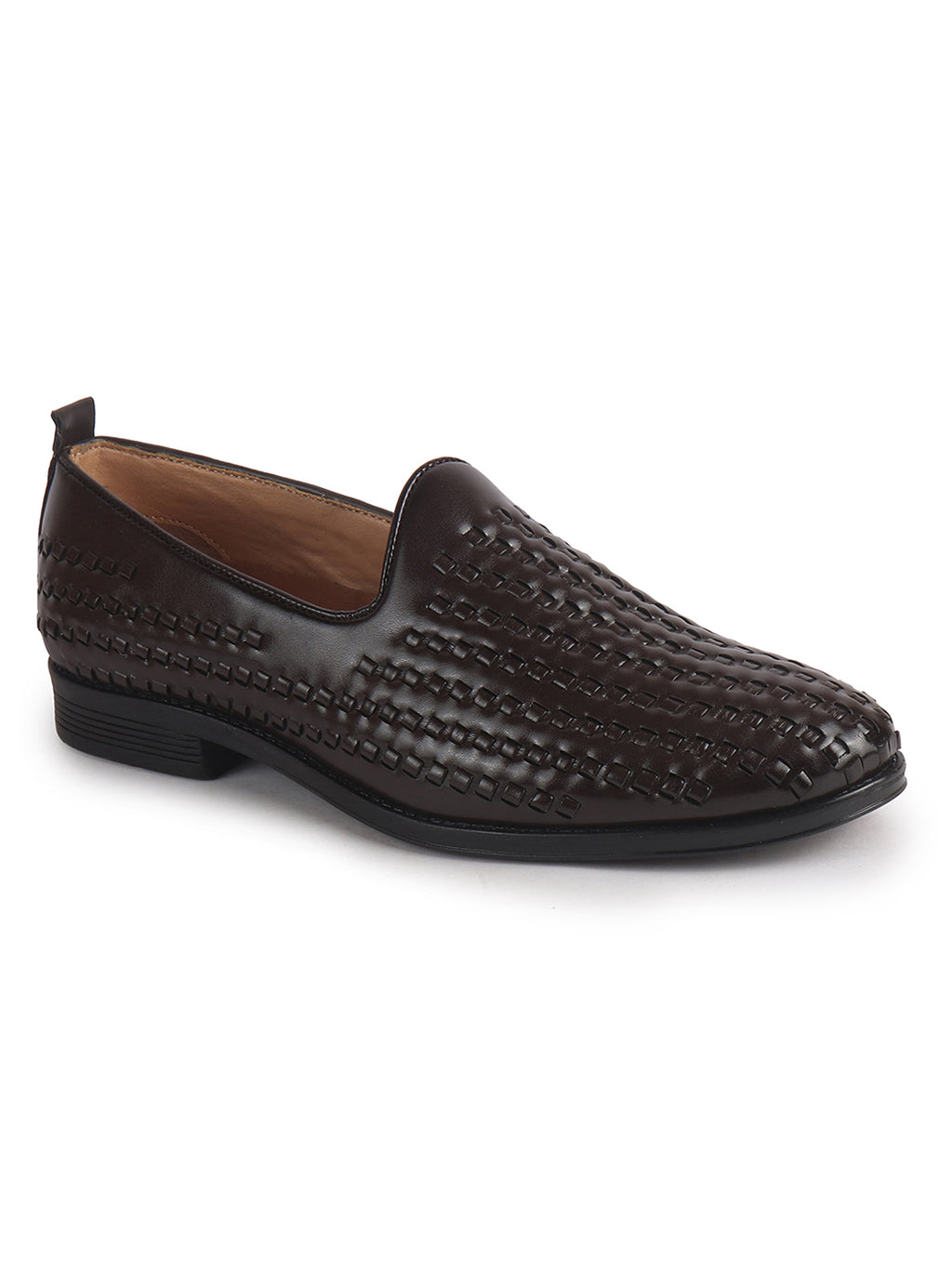Men Brown Handcraft Textured Upper Ethnic Wedding Prom Slip-On Shoes|Cocktail Party Slip Ons for Tuxedo Dress|Anti Slip TPR Welted Sole