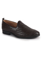 Men Brown Handcraft Textured Upper Ethnic Wedding Prom Slip-On Shoes|Cocktail Party Slip Ons for Tuxedo Dress|Anti Slip TPR Welted Sole