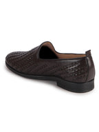 Men Brown Handcraft Textured Upper Ethnic Wedding Prom Slip-On Shoes|Cocktail Party Slip Ons for Tuxedo Dress|Anti Slip TPR Welted Sole