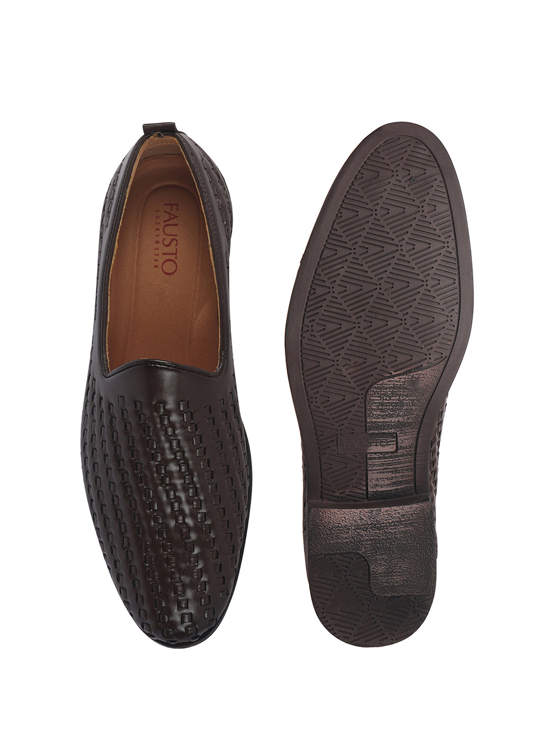 Men Brown Handcraft Textured Upper Ethnic Wedding Prom Slip-On Shoes|Cocktail Party Slip Ons for Tuxedo Dress|Anti Slip TPR Welted Sole