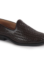 Men Brown Handcraft Textured Upper Ethnic Wedding Prom Slip-On Shoes|Cocktail Party Slip Ons for Tuxedo Dress|Anti Slip TPR Welted Sole