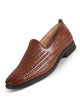 Men Tan Handcraft Textured Upper Ethnic Wedding Prom Slip-On Shoes|Cocktail Party Slip Ons for Tuxedo Dress|Anti Slip TPR Welted Sole
