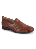 Men Tan Handcraft Textured Upper Ethnic Wedding Prom Slip-On Shoes|Cocktail Party Slip Ons for Tuxedo Dress|Anti Slip TPR Welted Sole