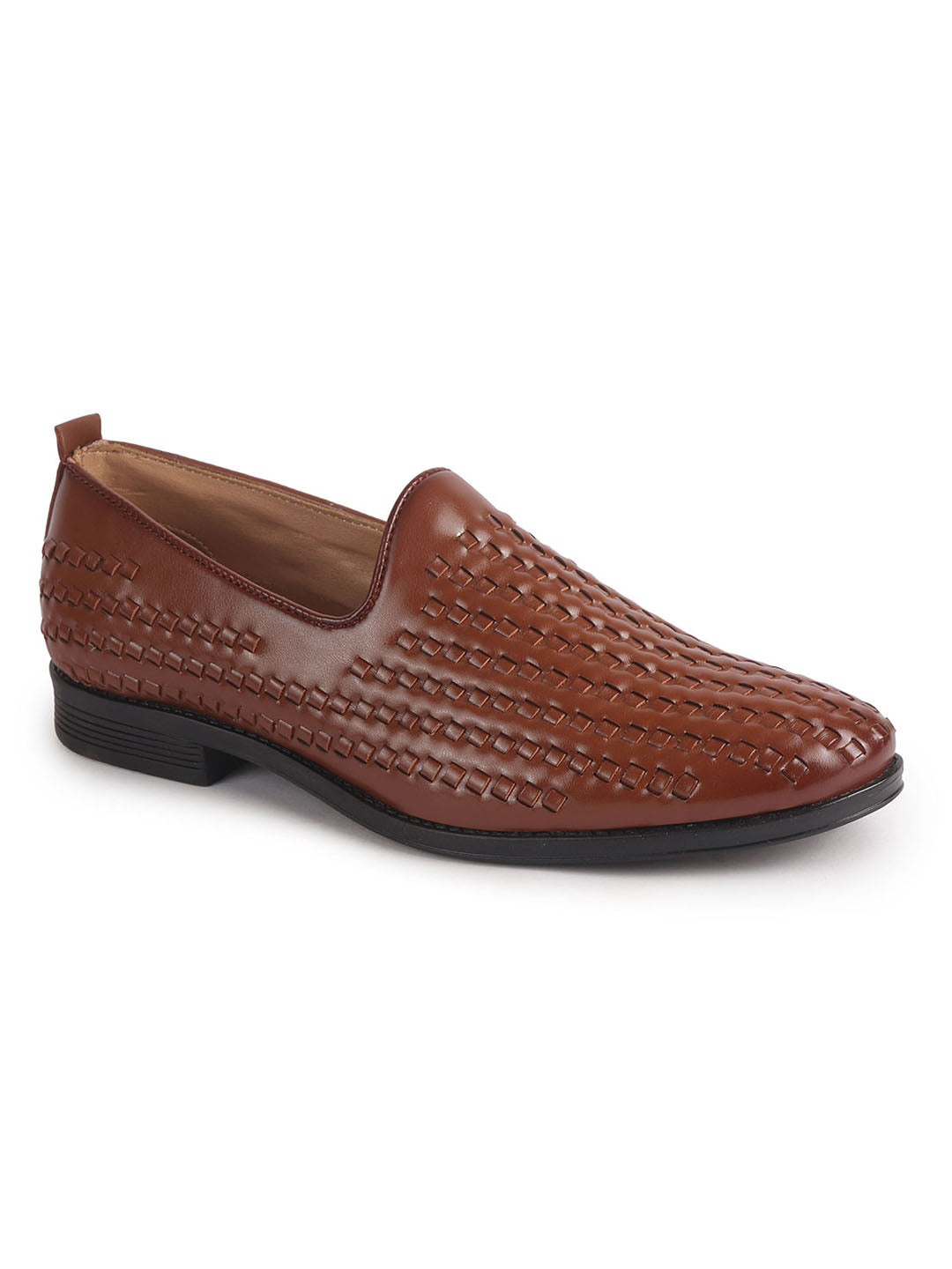 Men Tan Handcraft Textured Upper Ethnic Wedding Prom Slip-On Shoes|Cocktail Party Slip Ons for Tuxedo Dress|Anti Slip TPR Welted Sole